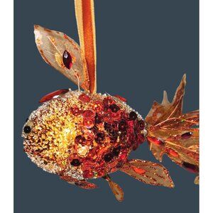 Sparkly Orange & Gold Glitter Fish Christmas Tree Ornament Vintage Kitsch Mid Ce